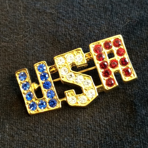 Patriotic Austrian Crystal/Enamel USA Pin Set - Picture 2 of 6